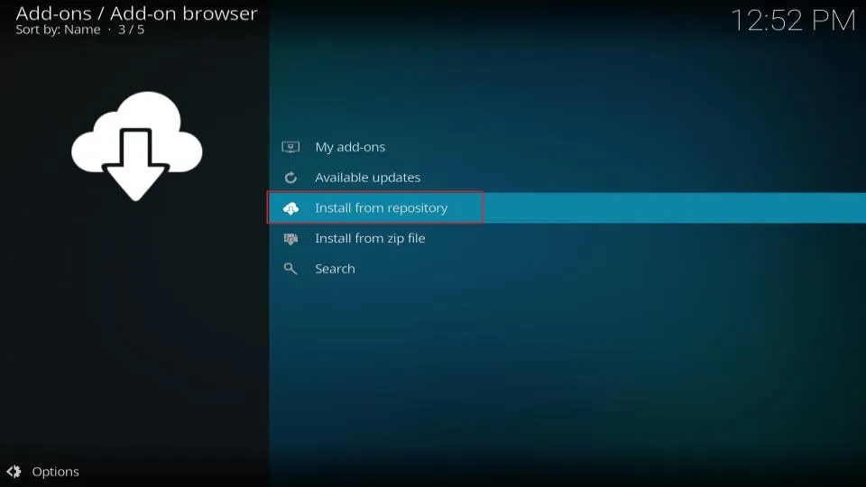 Opción Instalar desde repositorio en el navegador de complementos